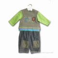 Children's Suit, Made of Cotton Fleece Top and 100% Cotton Denim Pant, Garment Wash